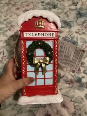 New Christmas Light Up Telephone Booth Decor